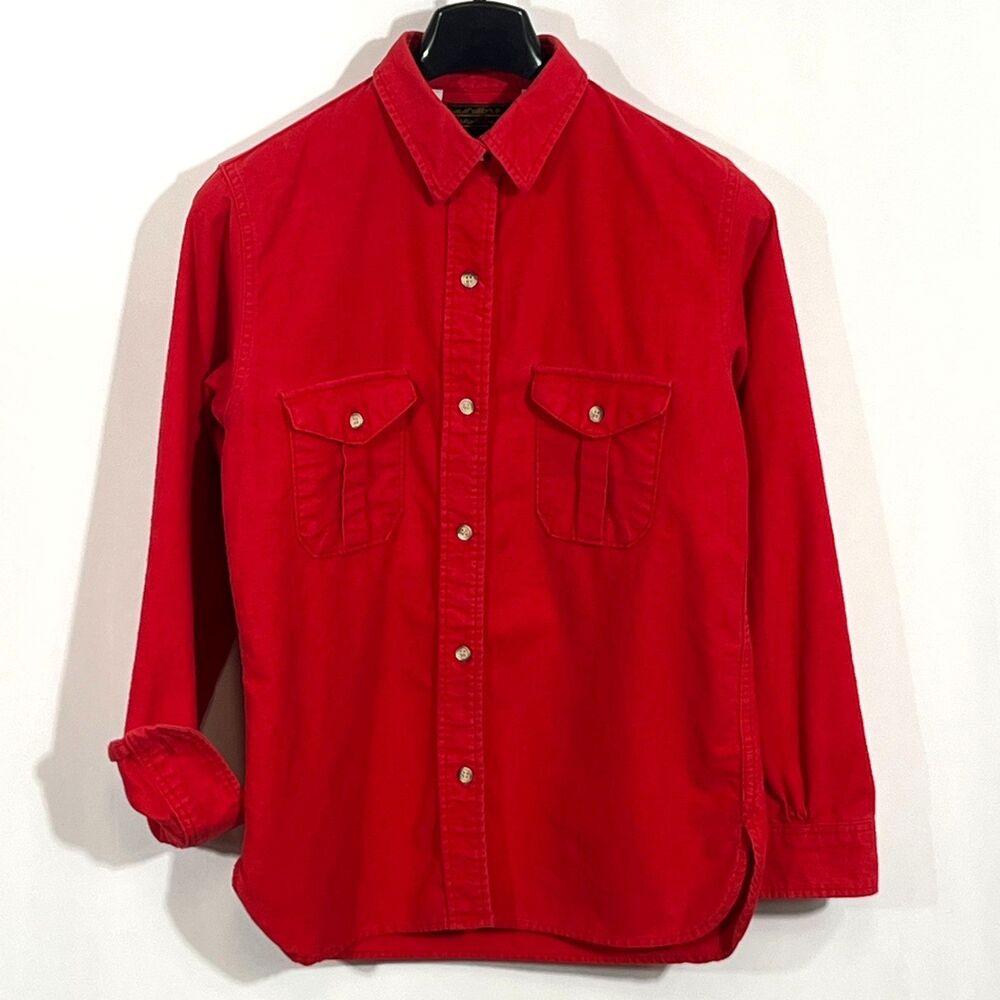 Vintage Eddie Bauer Women's Cotton Twill Shirt Red Medium Made in USA